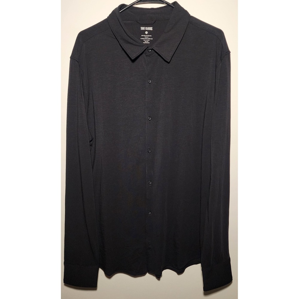 True Classic Mens Black Long Sleeve Button Down Shirt Cotton Stretch XL 113-401